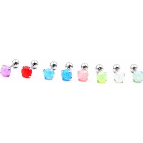 Free Shippment 50PCS Body jewelry- Opal Gems Ear Stud Tragus/Helix Bar/Stud Prong set 5mm Mix Colors