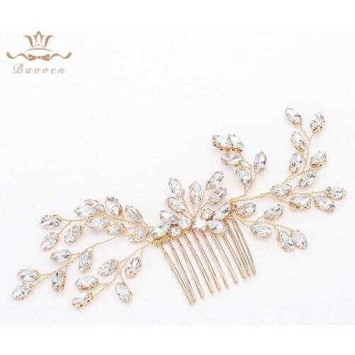 Sparkling Gold Wedding Hair Accessories Long Crystal Brides Hair Combs Leaves Hairbands Fashion Hair Sticks For Bridal