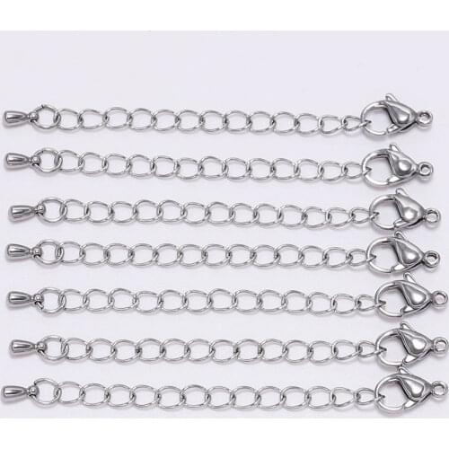 10pcs 5/7cm Stainless Steel Extension Tail Chain Lobster Clasp DIY Bracelet Necklace Extender Chains For Jewelry Making Findings
