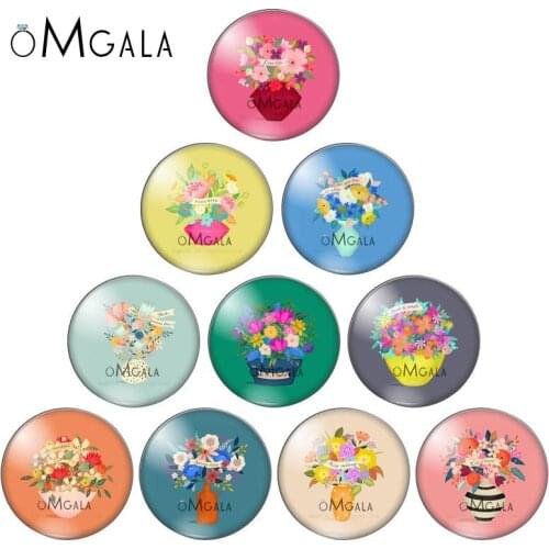Colorful Flower Vase Illustrations 10pcs mixed 12mm/18mm/20mm/25mm Round photo demo glass cabochon flat back Making findings
