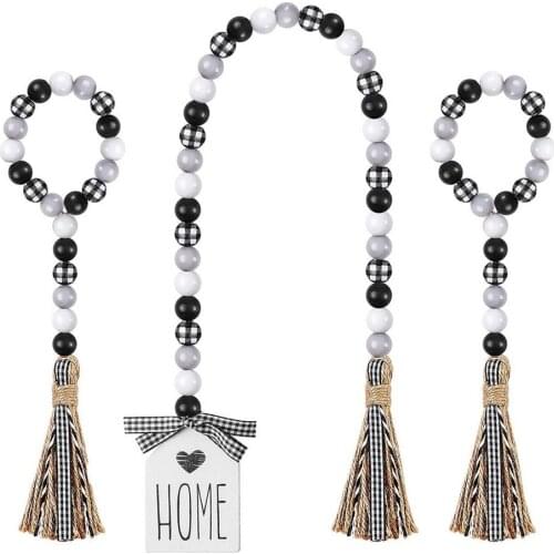 DIY Wooden Home Decoration Handmade Farmhouse With Tassels Rustic Wood Bead Garlands For Macrame Wall Hanging Ornament