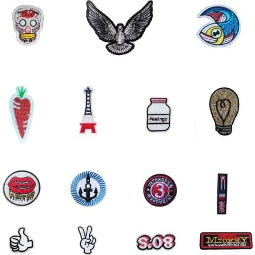 Hot sale Mixture Hot melt adhesive patches stripes Pattern Applique Embroidery DIY Sewing Badges Clothing Accessories C825-C845