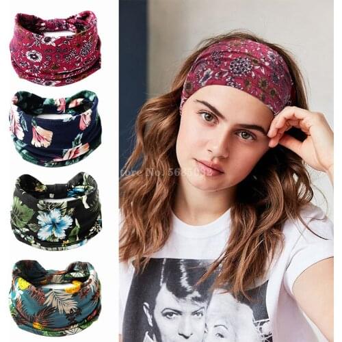 2PCS Boho Cotton Headband Women Cashew Leopard Flower Turban Headwrap Knot Hairband Bandana Girls Sport Cycling Hair Accessories