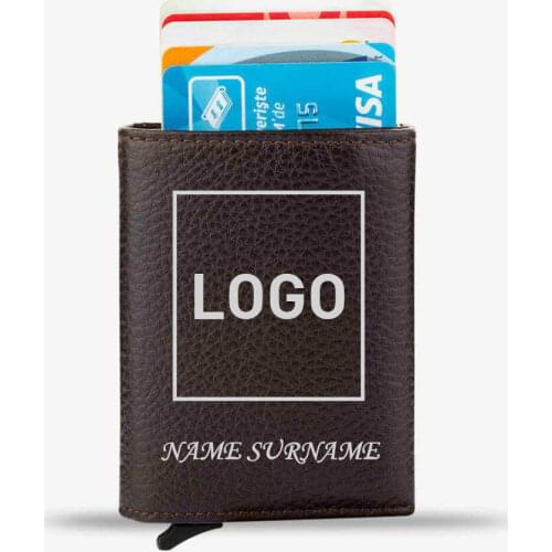 Customisable Automatic Pop-Up Leather Card Holder Brown