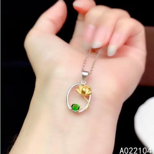 KJJEAXCMY fine jewelry 925 sterling silver inlaid Natural Diopside Womens classic popular lotus gem pendant necklace support de