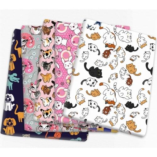 Patchwork Cat Printed Polyester Cotton Fabric for Tissue Sewing Quilting Fabrics Needlework Material DIY Handmade,1Yc16049