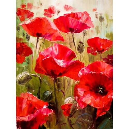 Poppy Flowers DIY Cross Stitch 11CT Embroidery Kits Needlework Craft Set Printed Canvas Cotton Thread Home Decoration Room