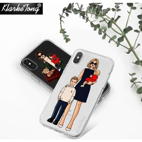 Cute Fashion Woman Girl Case For iPhone 11 pro XS MAX XR 7 6s Plus 5s Mama Baby Pattern Transparent Clear Silicone Cover