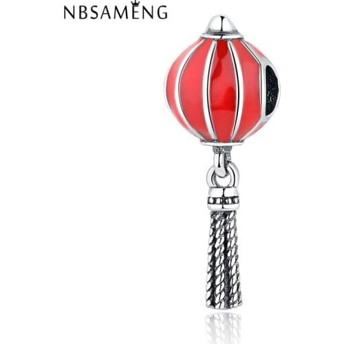 NBSAMENG 100% 925 Sterling Sliver Bead Charm Glazed Mini Red Lanterns Beads Fit Original Women Bracelets DIY Jewelry