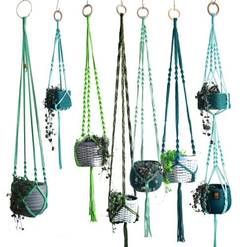 New arrival handmade macrame plant holder pot hanging green color pot holder