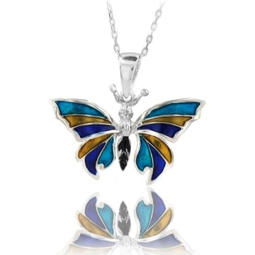 Butterfly Necklace 925 Sterling Silver Colorful Nature Charm Bridesmade Nature Lover Gift