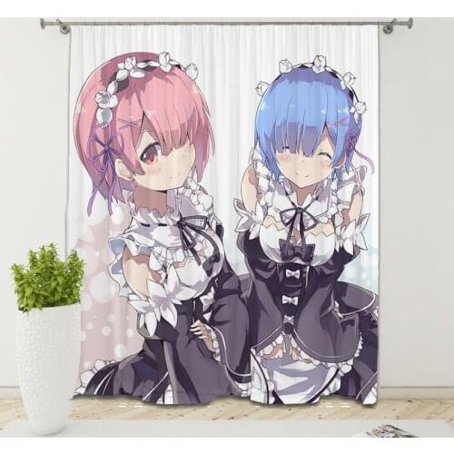 Popular Anime Rem Ram 3D Printed Curtain Kids Bedroom Living Room Curtain Home Decoration Parlour Room Blackout Curtains 04