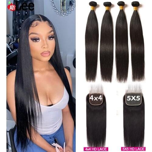 Straight Hair Bundles With 5x5 Lace Closure Malaysian Hair Weave Bundles Remy Human Hair Extension 3 Bundles With 4x4 Closure