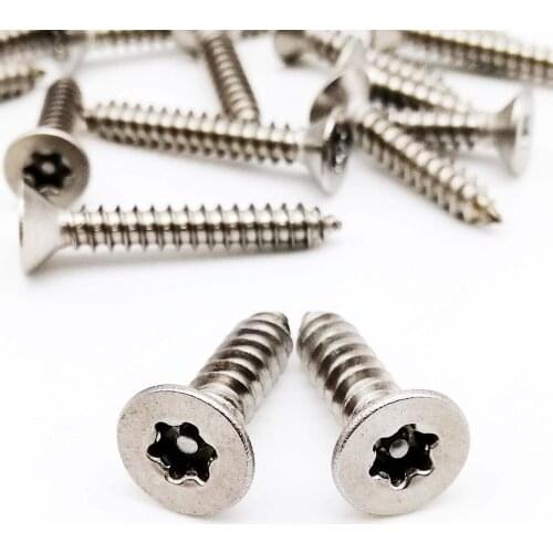 10pcs M2.9 M3.5 M3.9 M4.2 M4.8 304 Stainless Steel Six Lobe Torx Flat Countersunk Head with Pin Security Self-tapping Wood Screw