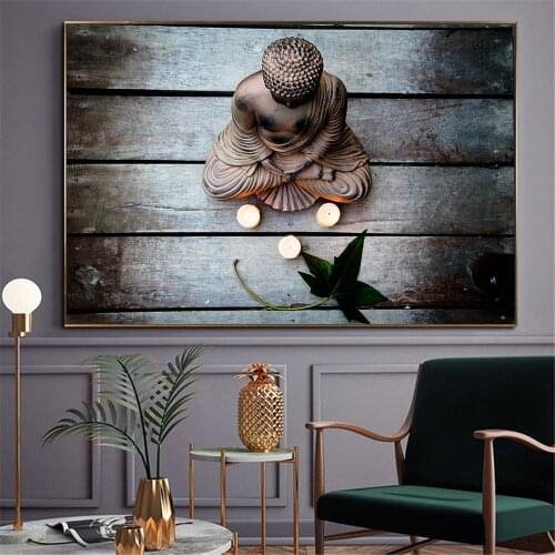 Scandinavian Decor Zen Religion Poster Nordic Mood Buddhism Stone Flowers Wall Pictures for Living Room Black White Wall Art