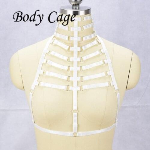 Body Cage Bdsm female women sexy Goth Lingerie white Elastic Harness cage bra cupless lingerie Bondage Body elastic harness belt