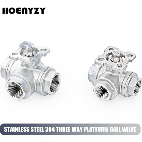 1/4" 3/8" 1/2" 3/4" 1" SS304 Stainless Steel High Platform Three-way Ball Valve T/L Type Female Thread DN8/DN10/DN15/DN20/DN25