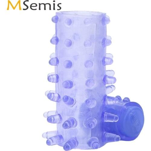 Finger Vibrating Condom Adult Masturbador Vibrator Mens Penis Enlargement Sleeve with Dotted Spikes Clitoris Stimulate Sex Toys