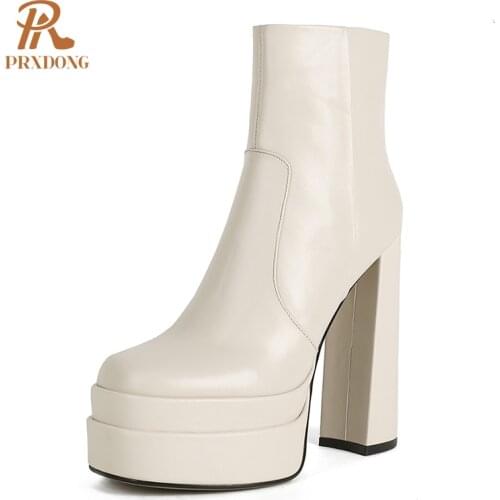 2021 Super High Heels Thick Platform Womens Boots High Quality Genuine Leather Female Ankle Boots with Zipper Retro Punk Casual