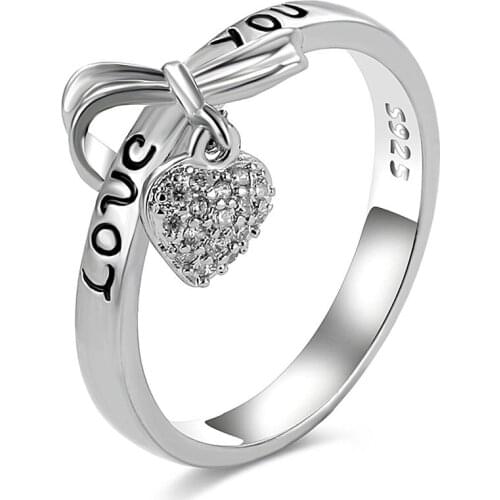 ALIUTOM Lovers Rings For Women Cute Heart Shape Pendant Zircon Crystal Rings 2020 Fashion Jewelry Valentines Day Gifts