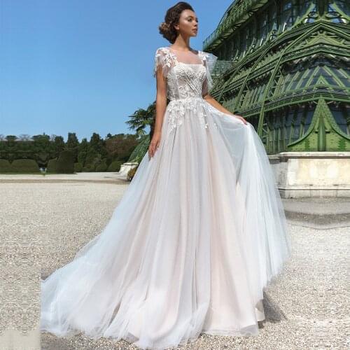 O Neck Wedding Dress 2021 Short Sleeve A Line Back Criss Cross New Bridal Gown Vestido De Noiva Backless Bridal Dresses