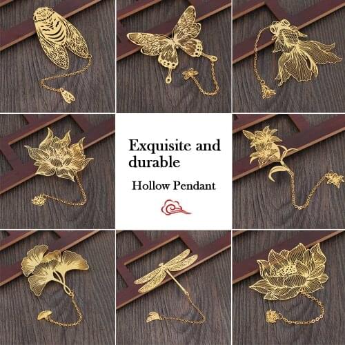 Chinese Style Gold Brass Bookmark Tassel Pendant Metal Pagination Mark Book Clip Student Gift Stationery School Office Supplies