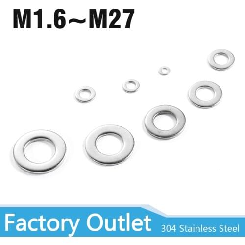 1/50/100pcs GB97 A2 304 Stainless Steel Flat Washer Plain Gasket for M1.6 M2 M2.5 M3 M4 M5 M6 M8 M10 M12 M16 M20 M24 Screw Bolt