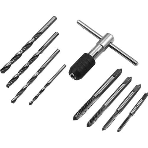 1 set Tap and Die Kit M3-M6 T-shape Winch Handle Alloy Steel Hand Tools Metric 2.5/3.5/4.2/5.2MM Twist Drill Combination Parts