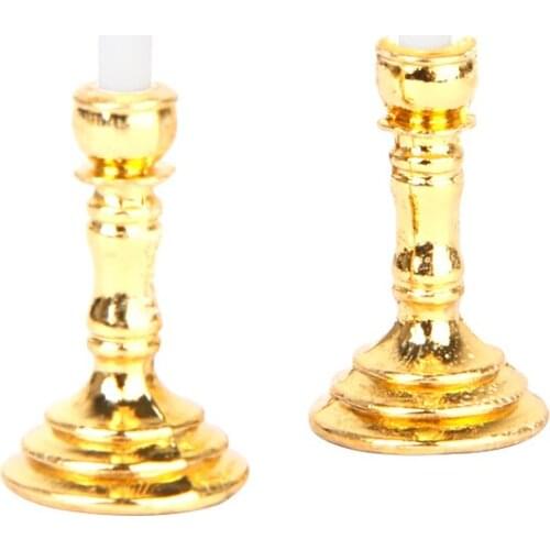 1 Pair Dollhouse Miniature Candlesticks Matal Candleholders W Plastic Candles