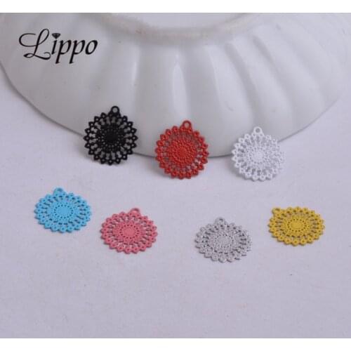 100pcs AC2572 Colorful Filigree Round Charm Sun Shape Pendant DIY filigrane pour fabrication bijoux 11mm*13mm