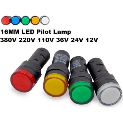 16mm LED lamp Pilot Lamp signal Indicator light blue green red white yellow 12V 24V 36V 110V 220V 380V