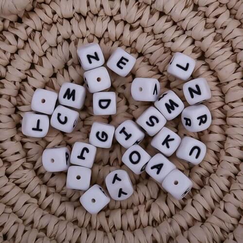 2pcs Silicone Letter Beads Baby Teether for Any Name on Pacifier Chain Clips 12MM Chewing Alphabet Beads Necklace Teething Toys