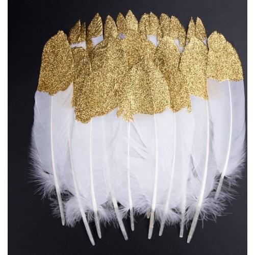 20-40Pcs/lot Goose/Duck Gold Dipped White Feathers DIY Dream Catchers Crafts Wedding Themed Party Centerpieces Decoration plumas