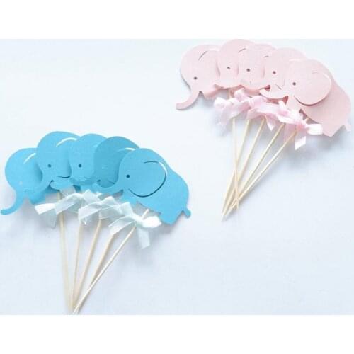 20Pcs Elephant Cake Cupcake Topper Picks Cake Flags Kids Shower Birthday Wedding Cake Decoration Elephant Party Supplies