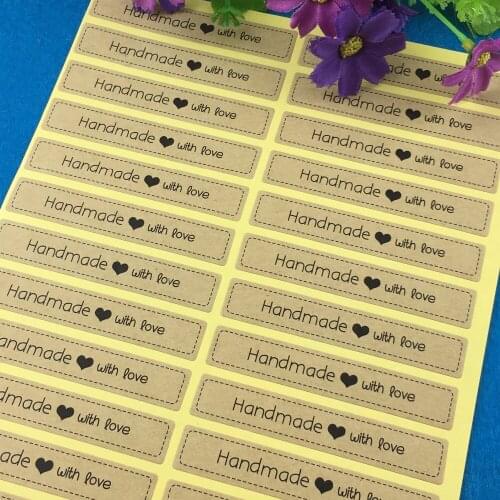 300PCS/Lot rectangle7.5x1.3cm Printed"handmade with love" paper Adhesive Labels sealing Stickers packaging For Jewelry/Box/Bag