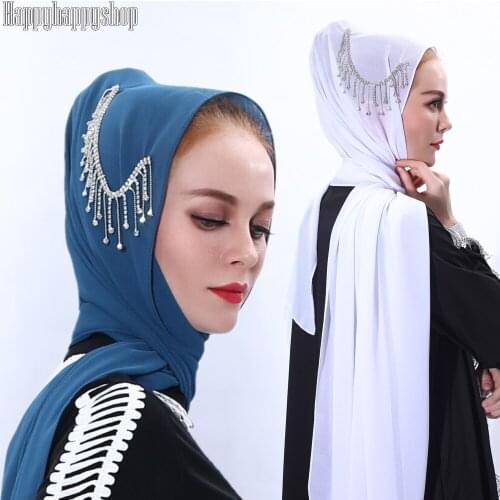 Middle East Chiffon Scarf Ramadan Headband Summer Womens Bling Tassles Shawls Islamic Muslim Hijab Turban Long Wraps Female New