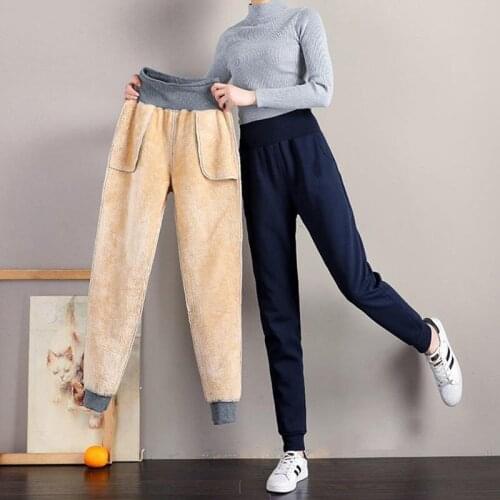 Slim Women Pants Winter High Waist Cashmere Pants Warm Female Casual Pants Harem Pants Lined Fleece Autumn Sweatpants 5XL