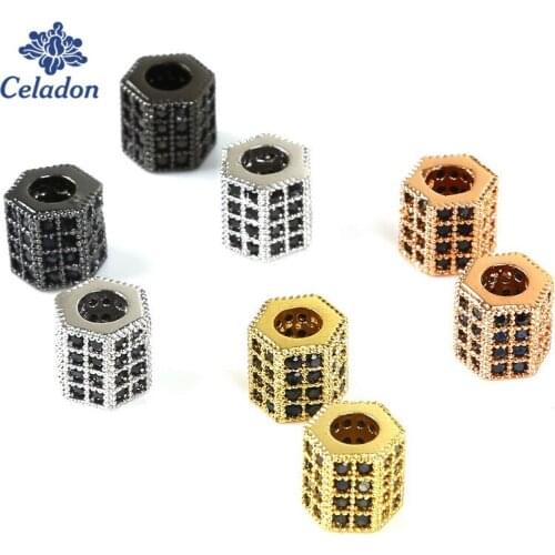 4PCS New Arrival Retro DIY Cylindrical Beads Gold Color Zirconia Spacer Charm Beads for Bracelet Making Jewelry Accessories