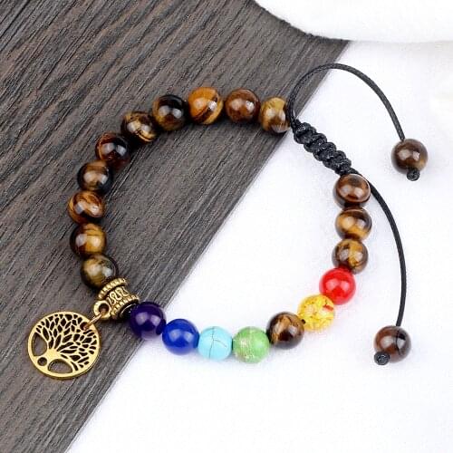 Charm Life Tree Pendant Prayer Bracelet 8MM Wood Beads Natural Stone Strench Bangles Jewelry Couple Handmade Adjustable Pulsera