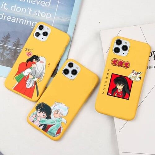 Hot Anime Japan Cartoon Inuyasha Phone Case For iphone 12 11 Pro Max Mini XS 8 7 6 6S Plus X SE 2020 XR Candy yellow cover