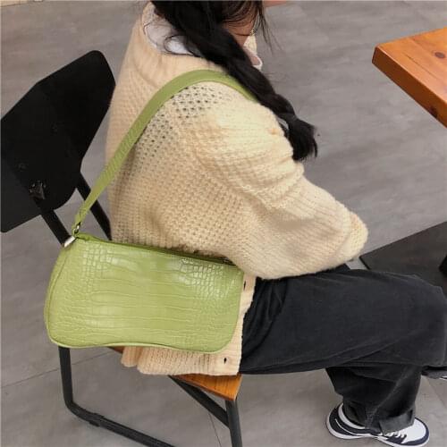 Retro Crocodile Pattern Women Baguette Handbags Fshion PU Leather Ladies Shoulder Bags Female Vintage Armpit Bag Clutch Purse