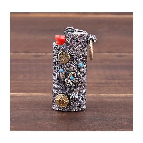 Gluttonous Retro Silver Lighter Case Smoking Accessories Storage Mens Lucky Universal Personality Gift