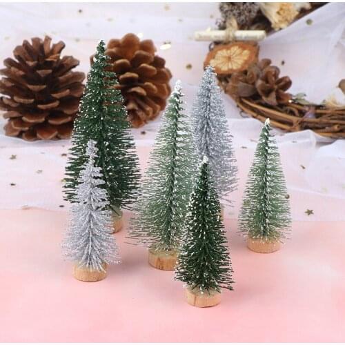 Hot NEW DIY 7/9cm Christmas Tree Mini Pine Tree With Wood Base Handmade Home Table Top Decor Miniatures