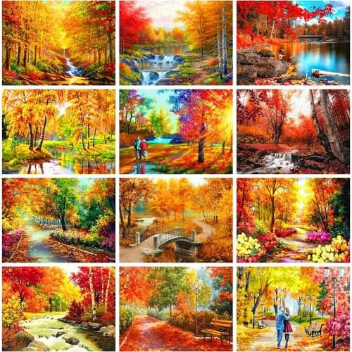 Huacan Full Square/Round Diamond Painting Autumn 5D Diamond Mosaic Embroidery Forest Landscape Modular Pictures Home Decoration