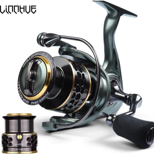 LINNHUE Lure Fishing Reel JH3000 4000 Double Metal Spool Handle No Gap Squid Saltwater Carp Fishing Reels Coil Spinning Reel
