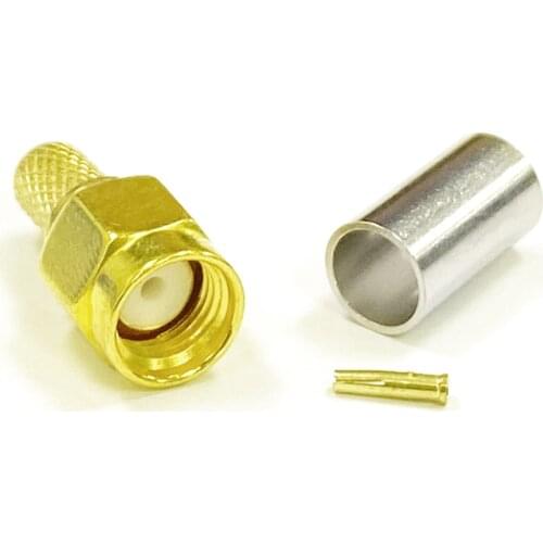 1pc RP- SMA Male Connector RP-SMA Male Plug RF Coax Connector Crimp for RG58 RG142 RG400 LMR195 Cable Straight Goldplated NEW