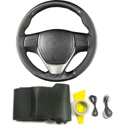 Carbon fiber leather hand sewing steering wheel cover for Toyota RAV4 RAV 4 Corolla Auris Scion braid cover accessories