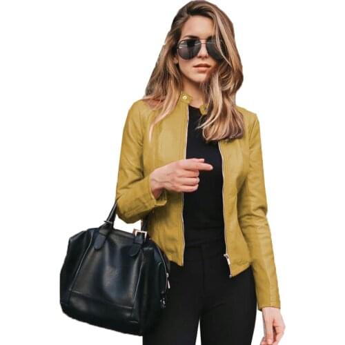 2020 New Spring Autumn Women Faux Leather Jacket Pu Fashion Motorcycle Coat Stand Collar Zipper Loose Streetwear Punk Outerwear