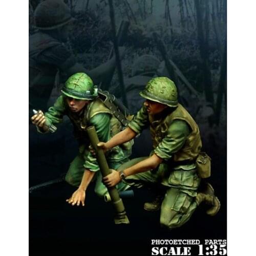 1:35 scale Vietnam War US Mortar 2 People miniatures Resin Model Kit figure Free Shipping