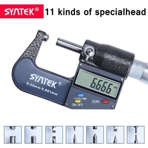 Syntek 0.001mm Electronic Digital Outside Micrometer 0-25mm Special Measuring Head Measure Tools Double Flat Single Double Point